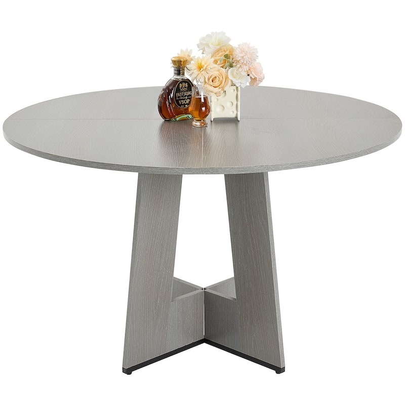 47 in Round Dining Table for Small Spaces 4-6 Person Grey Wood - 47.24 x 47.24 x 29.53 inch