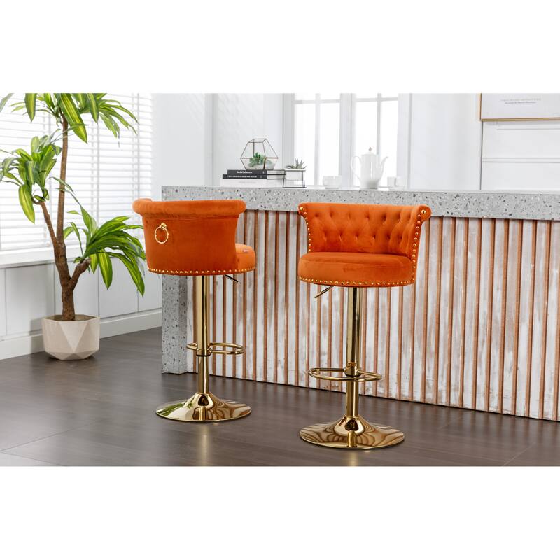 Set of 2 Adjustable Counter Height Swivel Bar Stools with Footrest