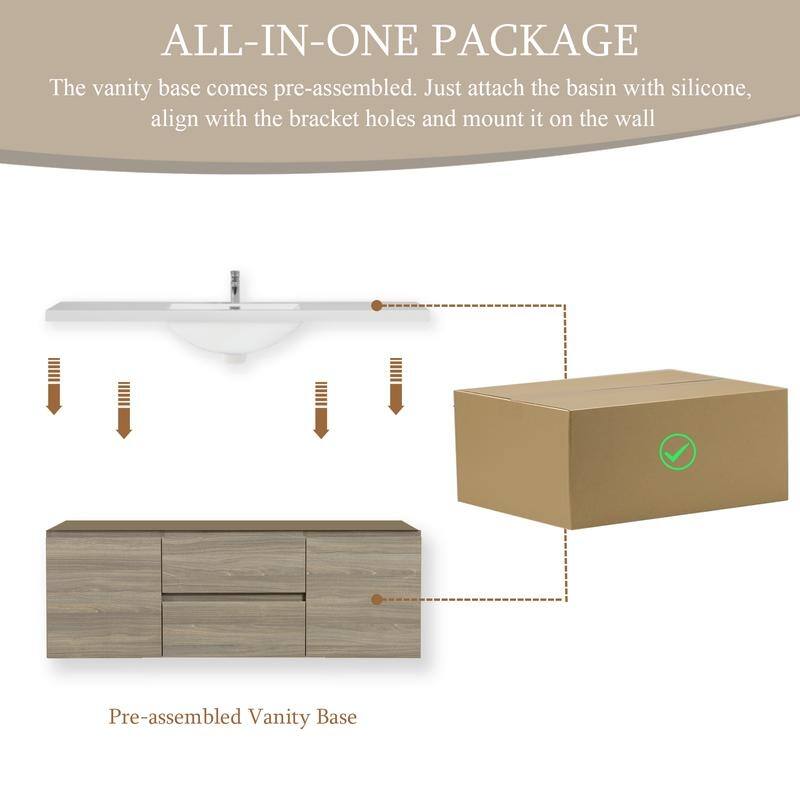 ABRUZZO 60" Floating Bathroom Vanity with Integrated Resin Top Basin 2 Cabinets 2 Soft Close Drawers Full Assembly