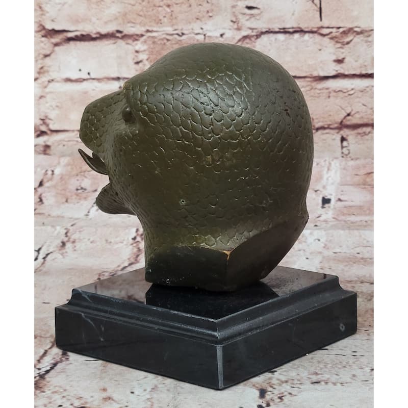 Bronze Imitative Snake Head Sculpture On Marble Base – Serpent Bust