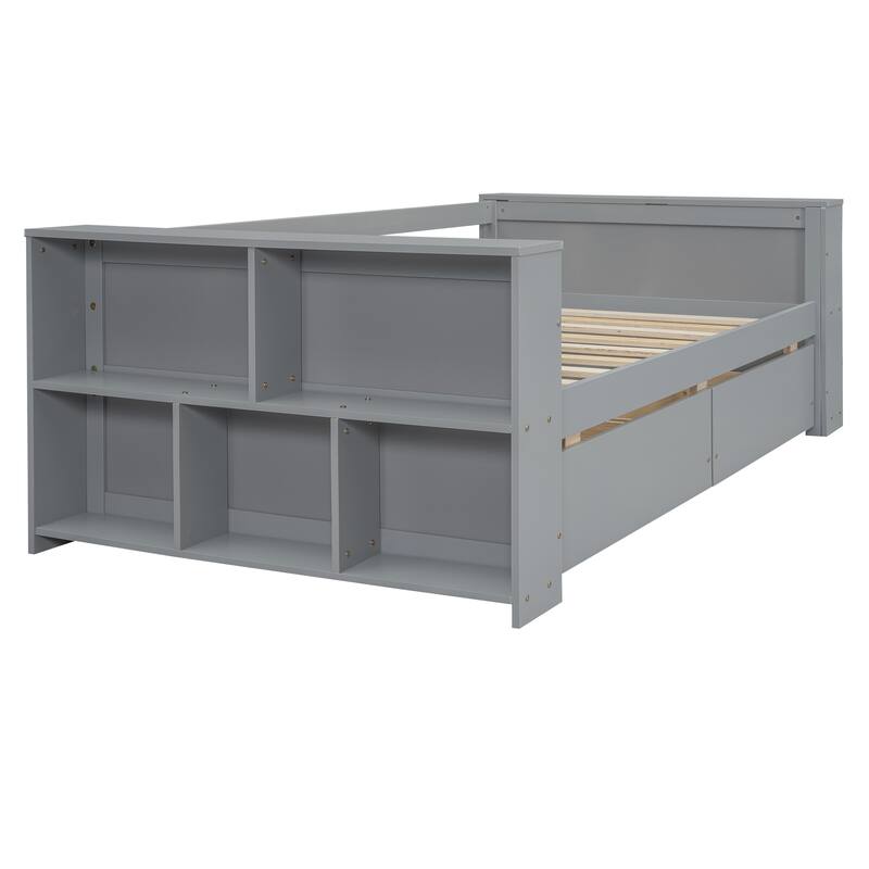 Twin Daybed with Built-In Storage Shelves and Drawers, Pine Wood Frame, Minimalist Design, Easy Assembly