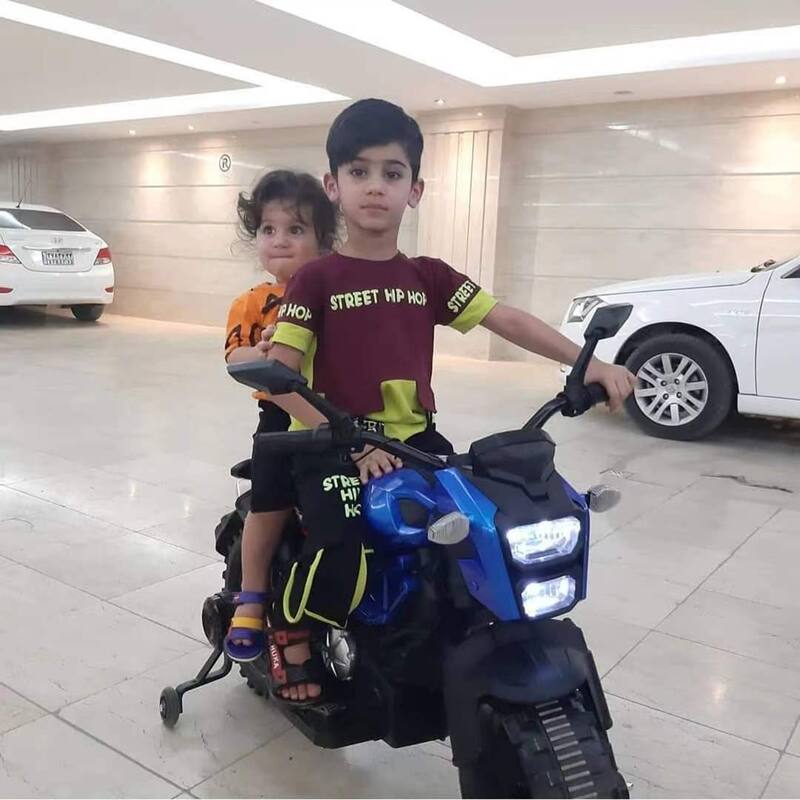 Electric Motorcycle with Built-in Music, 12V Ride On Motorcycle with PU Seat, Blue Exclusive Child Car with Training Wheels