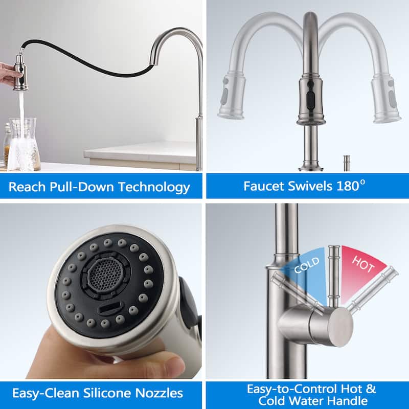 Single Handle Pull Down Sprayer Kitchen Faucet in Brushed Nickel