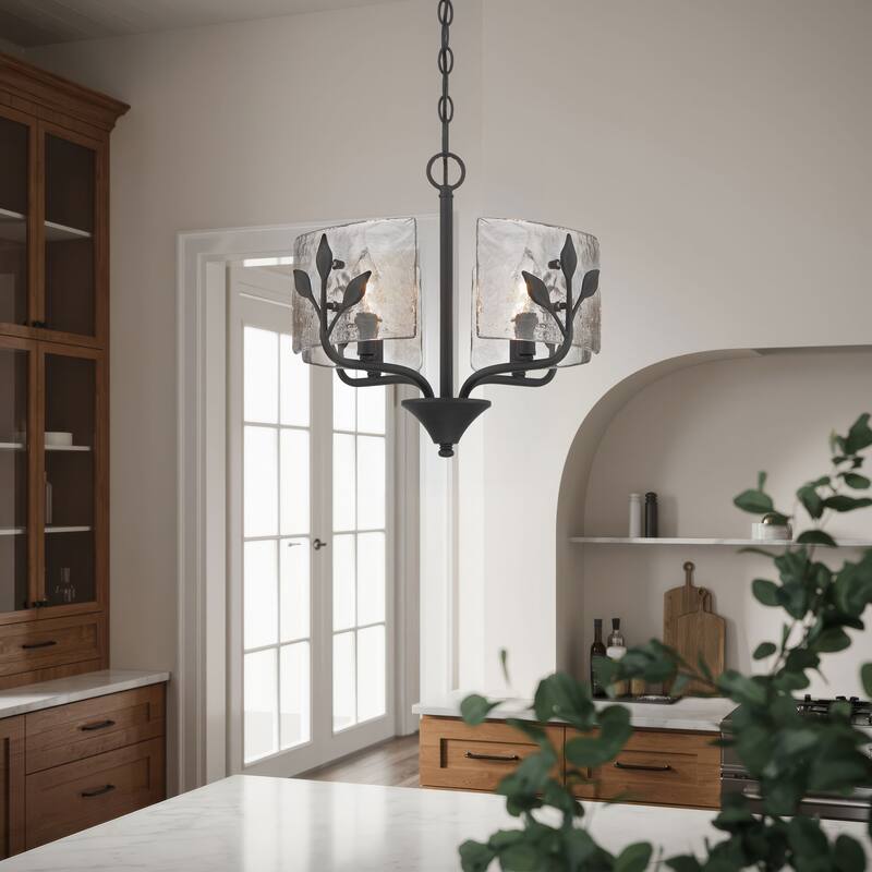 Bloem 4 Light Pendant in Natural Black with Hammered Water Glass