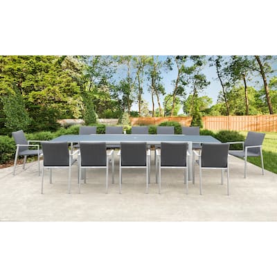 Vesuvio Light Grey 13-Piece Aluminum Outdoor Dining Set with Sling Set in Midnight Grey - N/A