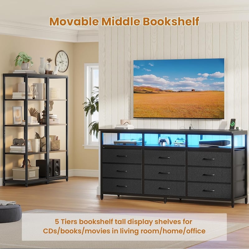TV Stand Dresser with Bookcase TV Console Table Entertainment Center LED