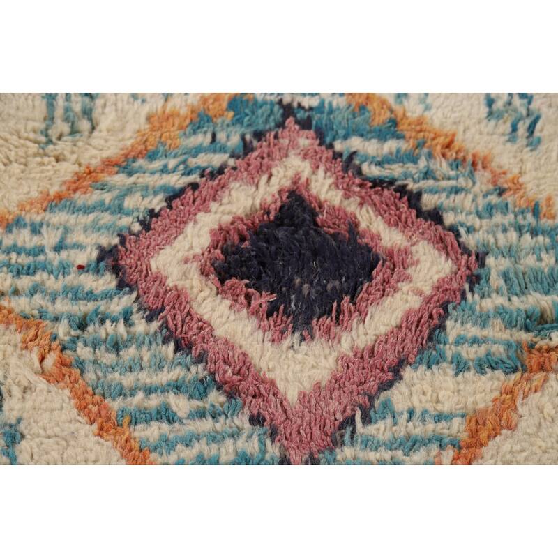 Pink Moroccan Oriental Area Rug Hand-Knotted Wool Carpet - 7'10" x 11'1"