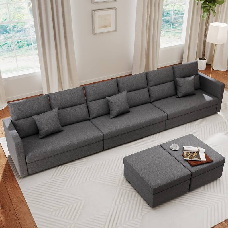 Modular Sectional Couch with Ottoman, Sectional Deep Seat Couch for Apartment