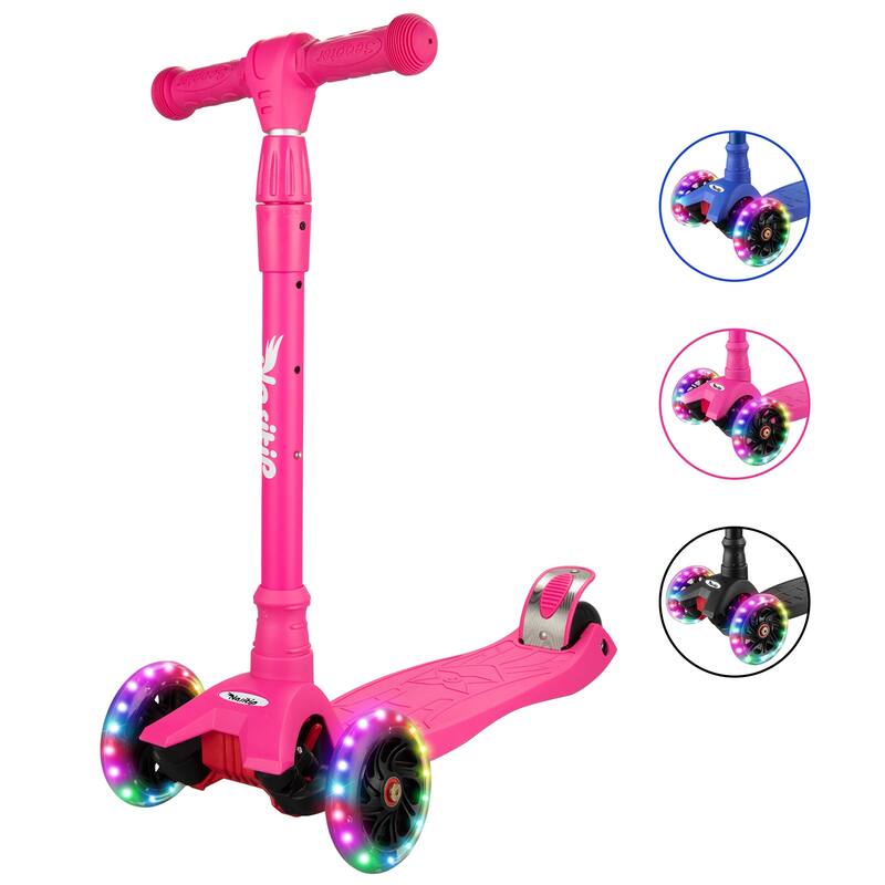 3 Wheel Kick Scooter, Lean-to-Steer Kids Scooter for Kids 3 to 10, Blue - Pink