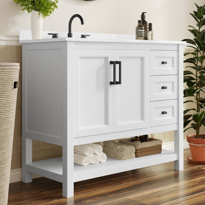 Bathroom Vanity with Sink, Open Storage, and Storage Drawers