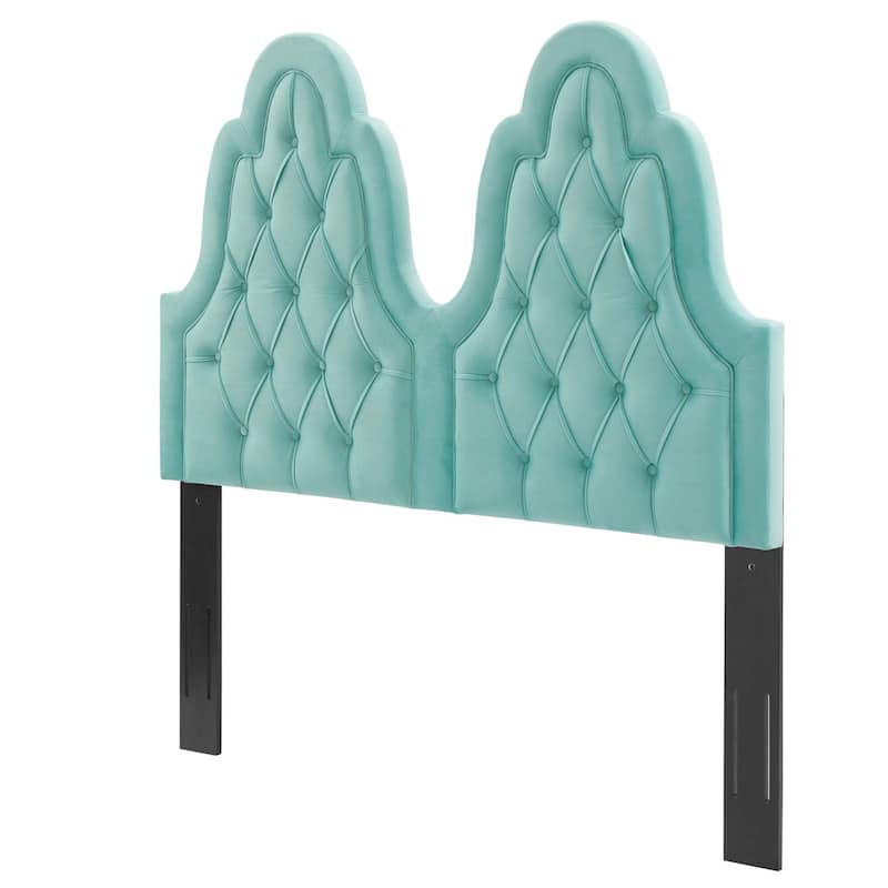Janesville Twin Arched Button Tufted Light Green Velvet Upholstered Full/Queen Size Headboard