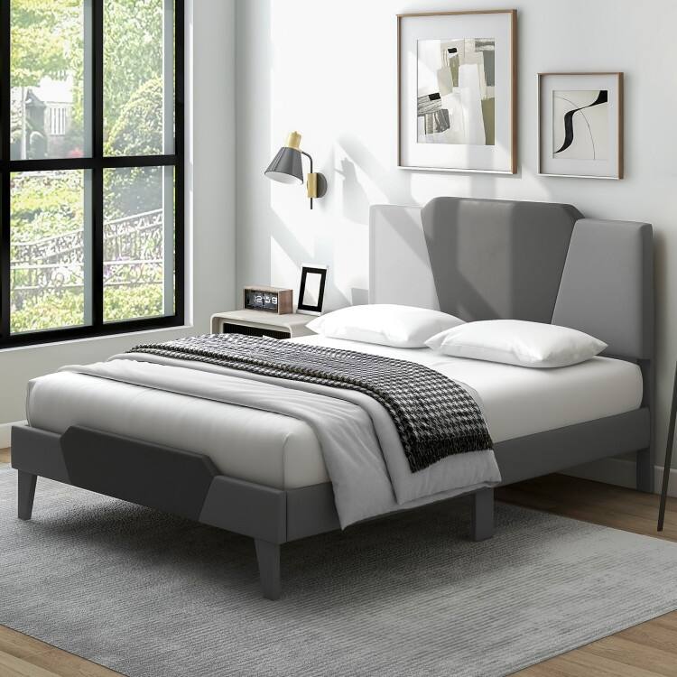 Modern Velvet Bed Frame with Anti-Slip Feet and Strong Slats