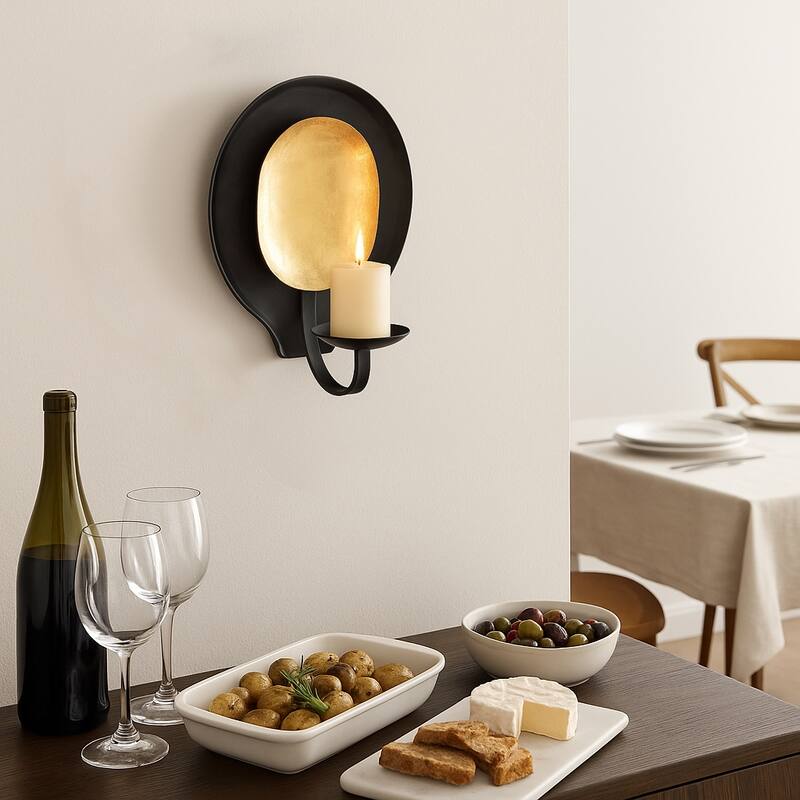 Metal Round Votive Wall Mounted Candle Holder - Black - 9.0"