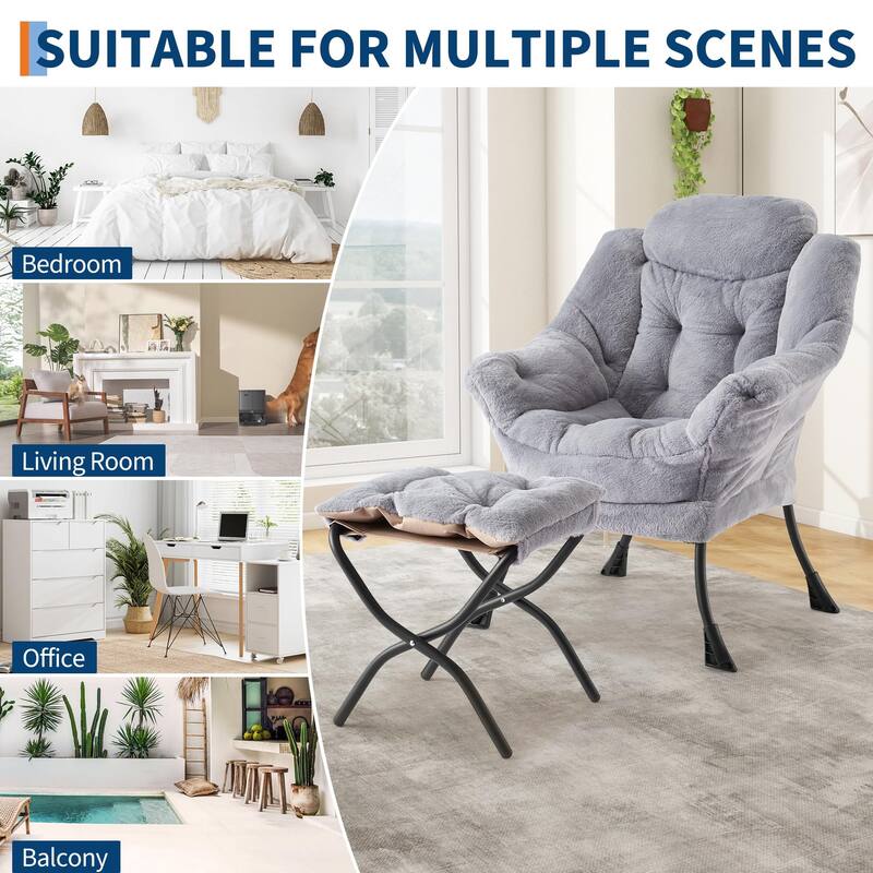 2Pcs Lazy Chair with Ottoman, Modern Lounge Accent Chair,Leisure Sofa Armchair with Footrest,Reading Armchair