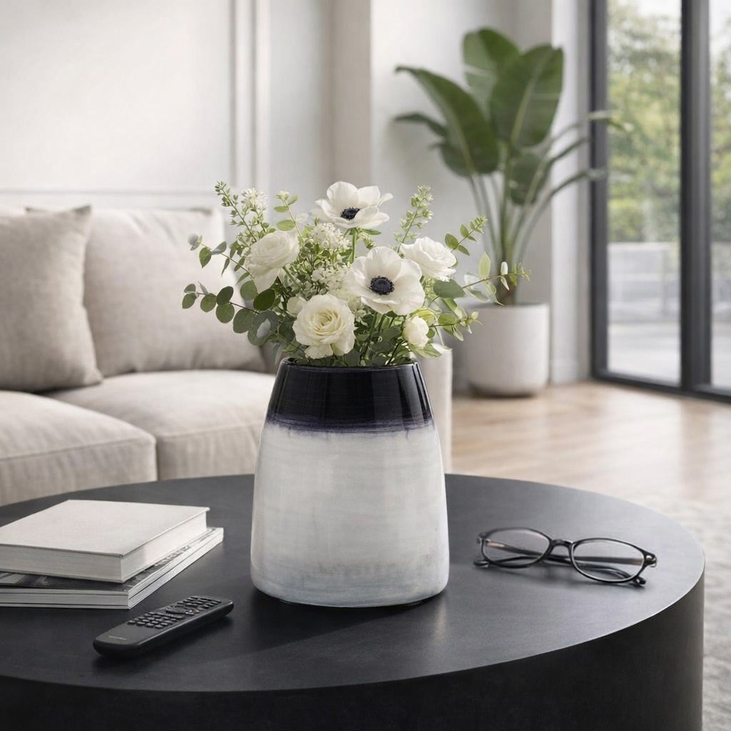 Decorative Vase - Blue/White Glass Modern Ombre, 8 in.