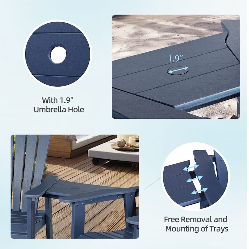 Aoodor Tall Adirondack Chairs Set of 2 with Connecting Tray