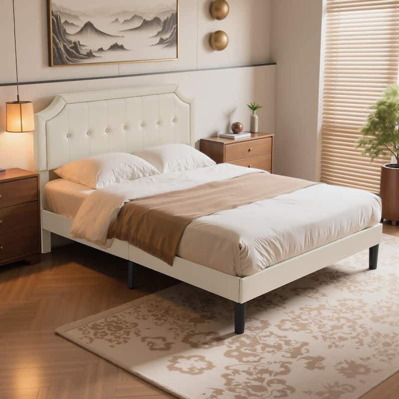 Javlergo Modern Upholstered Bed Frame with Height Adjustable Headboard Heavy-Duty Frame No Box Spring Needed