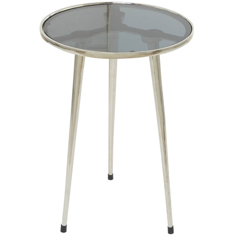 Contemporary Midcentury Metal Accent Side Table With Tripod Legs and Smoke Glass Top - 15 x 15 x 22
