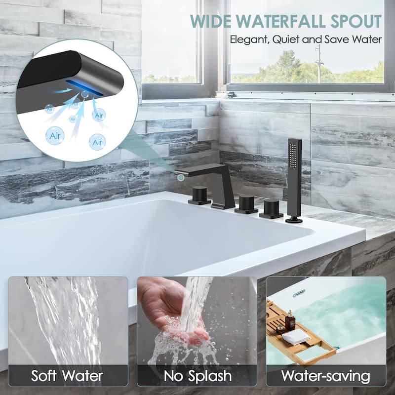 Roman Tub Faucet with Handheld Shower 5 Hole Deck Mount Bathtub Faucet Set On Sale Bed Bath
