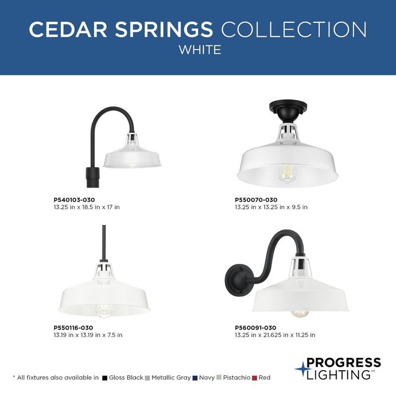 Cedar Springs Collection One-Light White Metal Shade Farmhouse Outdoor Post Lantern - 13.25 in x 18.5 in x 17 in