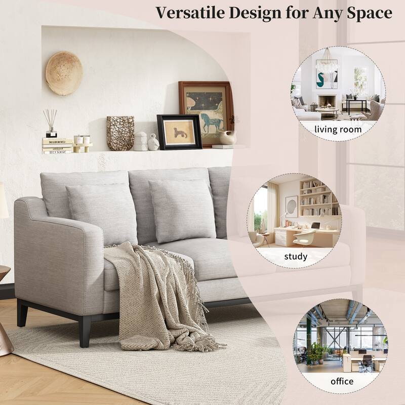 3 Seat Fabric Sofa, Couch Upholstered Leisure Couches with Deep Seats, Modern Square Arms Sofa with Wooden Legs