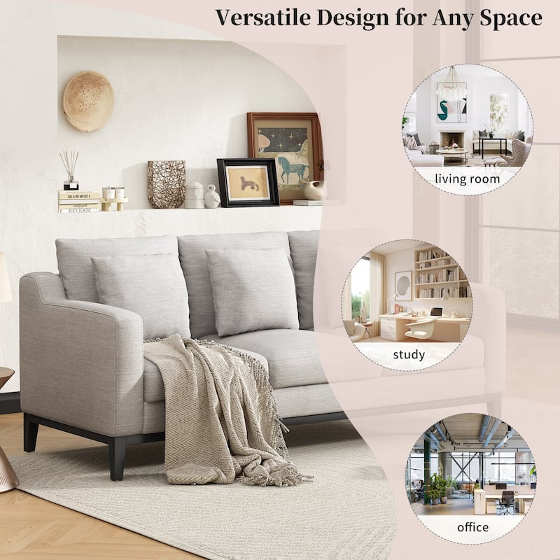 Roomfitters Comfy 3-Seat Sofa with Wooden Legs, Modern Upholstered Couch for Living Room and Study