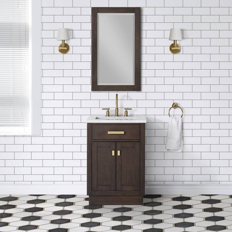 Chestnut 24" Single Bathroom Vanity Vanity with Mirror(s) and Faucet(s) - Brown Oak
