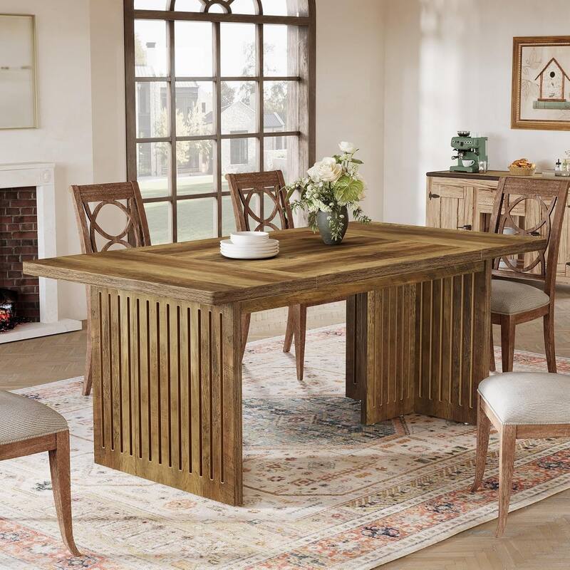 63 Inches Dining Table, Rectangular Kitchen Table for Home, Rustic Brown - 31.5"D x 62.99"W x 29.53"H - Rustic Brown