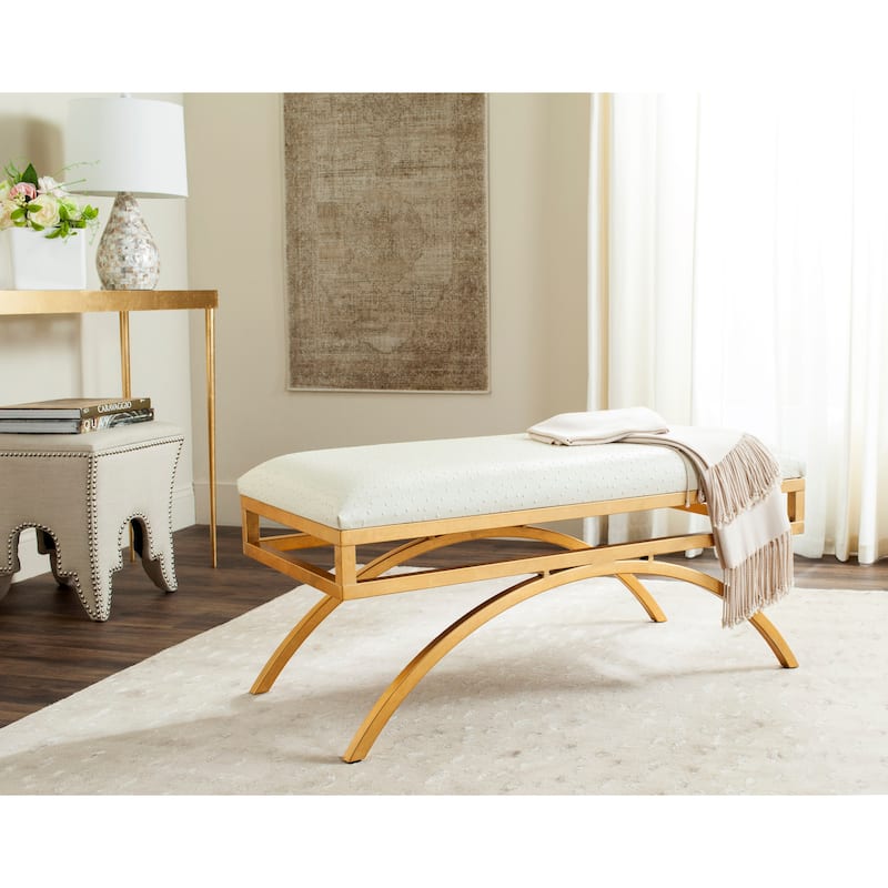 SAFAVIEH Belinda Modern Glam Arc Bench - 38" x 18" x 18.3" - 38Wx18Dx18H - Cream/Gold