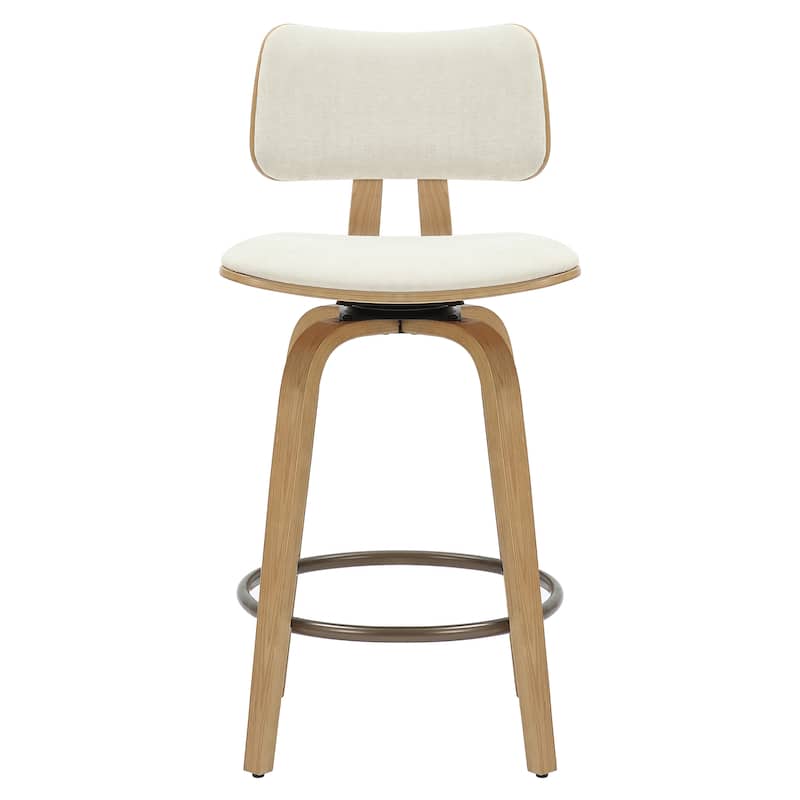 Mid-Century Fabric and Wood 26" Counter Stool with Swivel - Beige and Natural - N/A