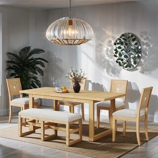 6-Piece Extendable Dining Table Set with 4 Upholstered Chairs & Bench ...