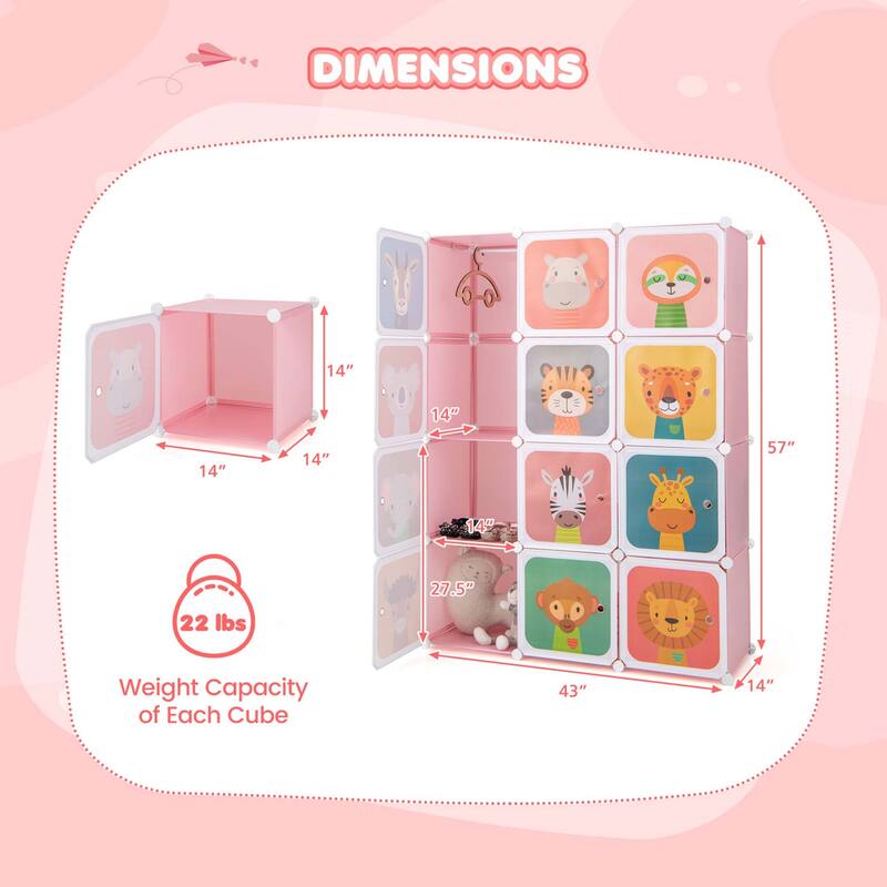 Costway 12-Cube Kids Wardrobe Baby Dresser Bedroom Armoire Clothes