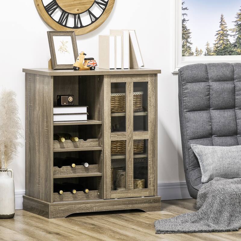 Coffee Bar Cabinet, 36" Sideboard Buffet Cabinet with Sliding Door, Wine Cabinet with Storage, Gray