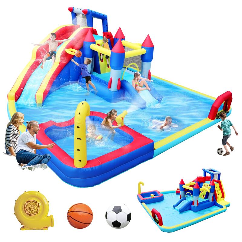 Inflatable Water Park with Slide and Blower,Outdoor Bounce House Splash Pool, ETL Certified Blower Included,Backyard Water Slide