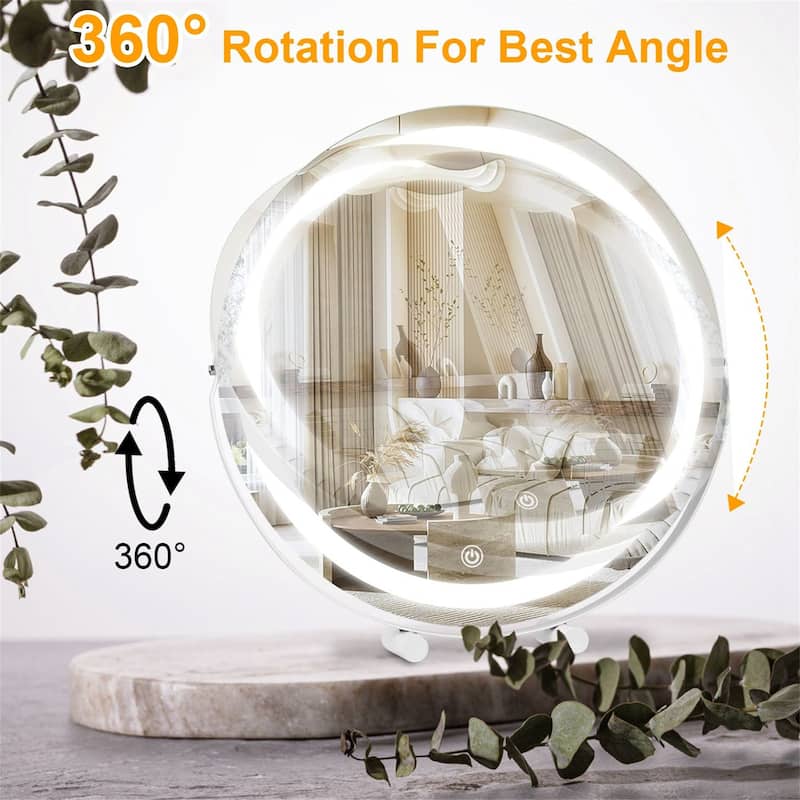 19-Inch Large Round Vanity Mirror with LED Halo Light