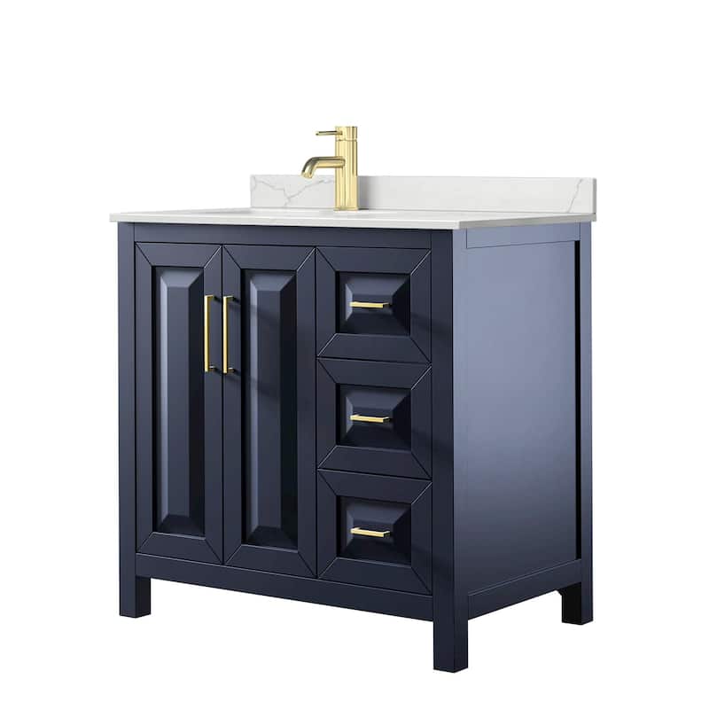 Wyndham Collection WCV252536S-QTZ-UNSMXX Daria 36" Free Standing - Dark Blue / Giotto Quartz Top / Brushed Gold
