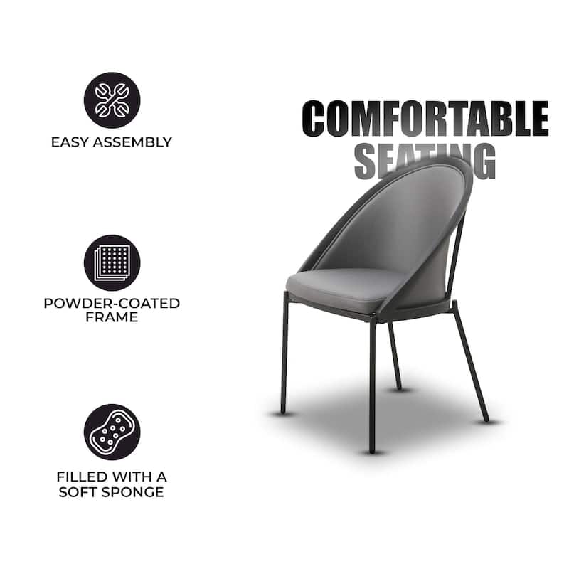 Urbane Dining Chair in Vinyl Fabric with Curved Back and Stainless Steel Legs Set of 2