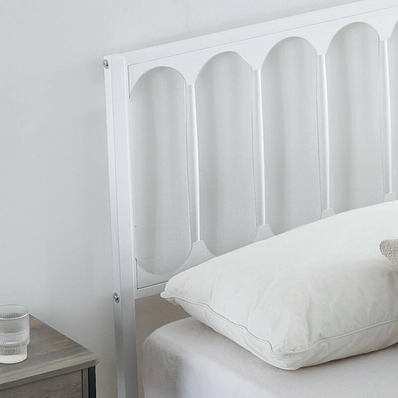 Metal Bed Frame with Headboard, Heavy Duty Steel Slat Support