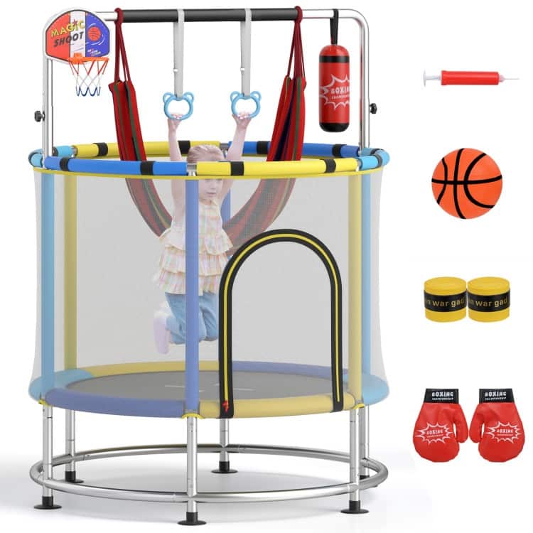 55" Kids Trampoline Gift for for 3-6 Years Old Boys and Girls-Green - Navy