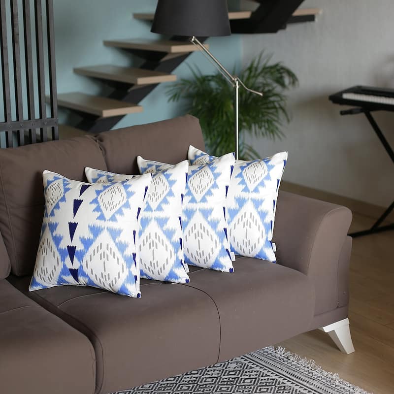 Mike & Co. Ikat Printed Throw Pillow Cover 18"x18" Set of 4 - Aqua