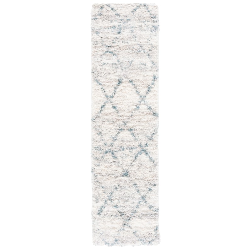 SAFAVIEH Fontana Shag Marye Modern Trellis 2-inch Thick Rug - 2'3" x 8' Runner - Turquoise/Ivory