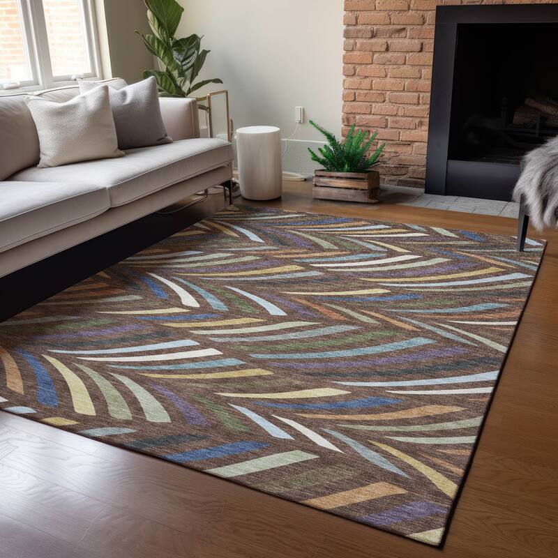 Machine Washable Indoor/ Outdoor Modern Feather Chantille Rug