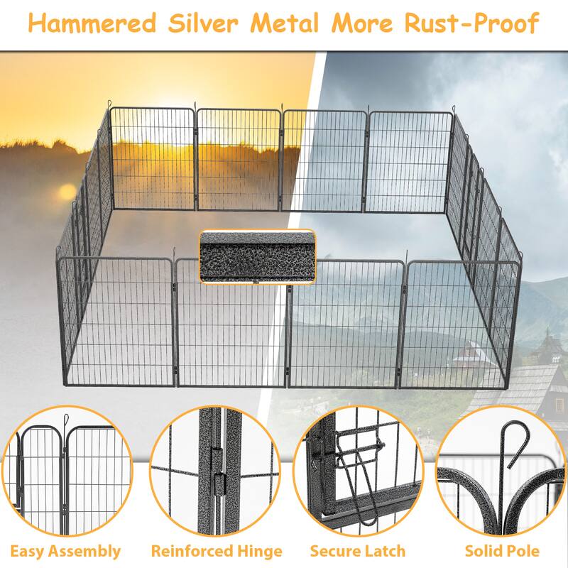 Dog Playpen - 16-Panel Outdoor Pet Fence with Doors, Portable Exercise Pen for All Dog Sizes, Yard, RV & Camping