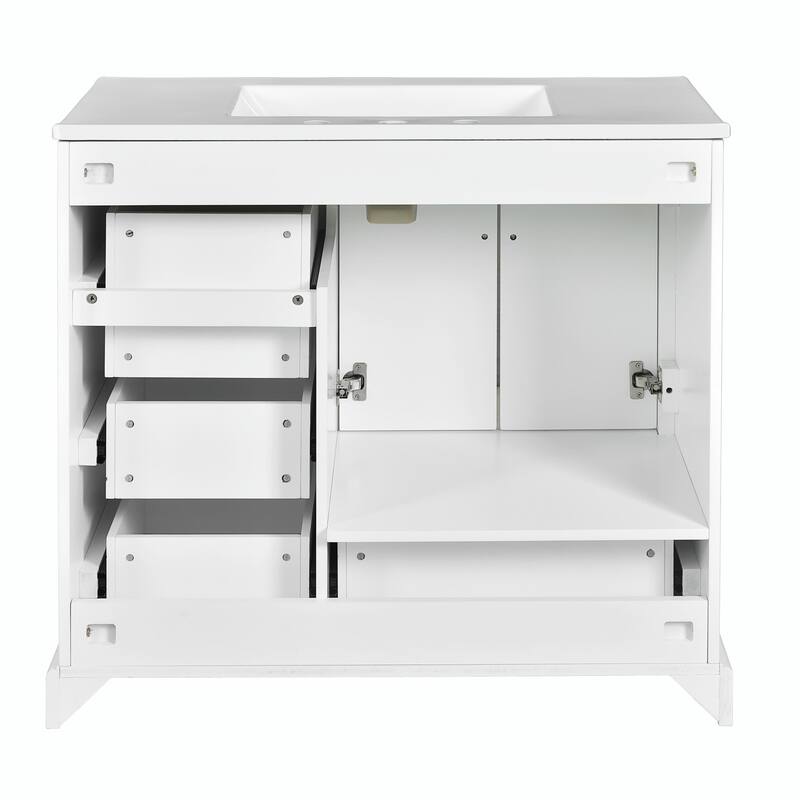 36" Bathroom Vanity with Ceramic Sink - Soft Close Doors and Four Storage Drawers