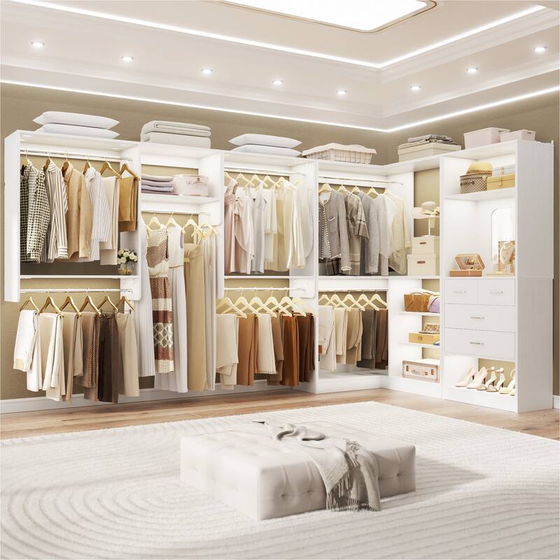 Set of 4/ 5 Modular Closet System with Drawers and Mirror, Corner Closet Organizer with Hanging Rods and Shelves