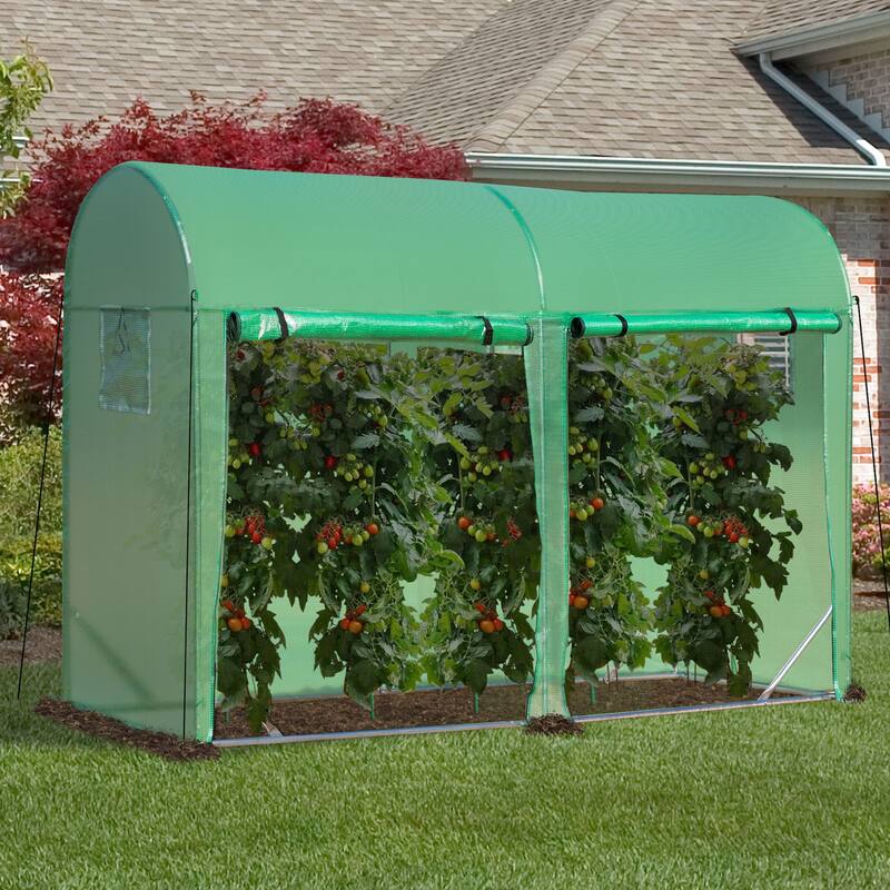 Outsunny 10' x 3' x 7' Tunnel Greenhouse Outdoor Walk-In Hot House with Roll-up Windows and Zippered Door, Steel Frame, PE Cover