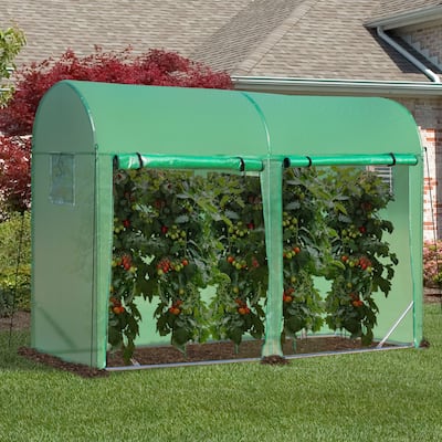 Outsunny 10' x 3' x 7' Tunnel Greenhouse Outdoor Walk-In Hot House with Roll-up Windows and Zippered Door, Steel Frame, PE Cover