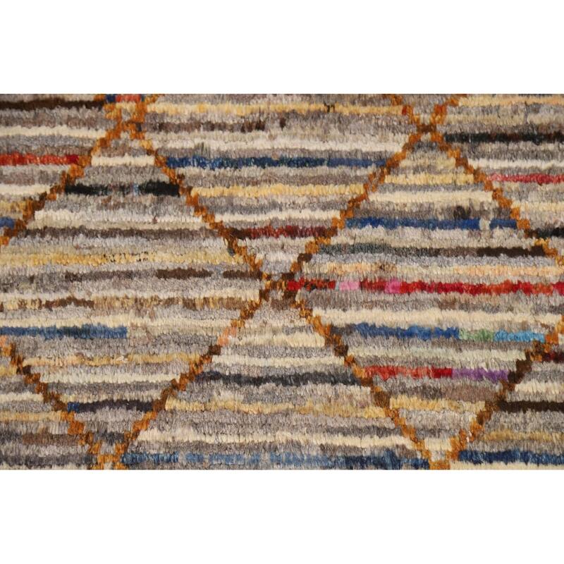 Hand Knotted Oriental 100% Wool Carpet Modern Stripe Multi-Colored Moroccan Area Rug - 9' 9'' X 6' 7''