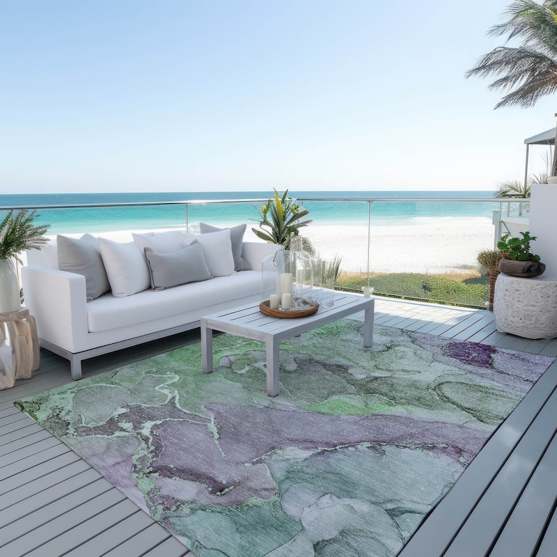 Machine Washable Indoor/ Outdoor Chantille Watercolor Rug - 8' x 10' - Green