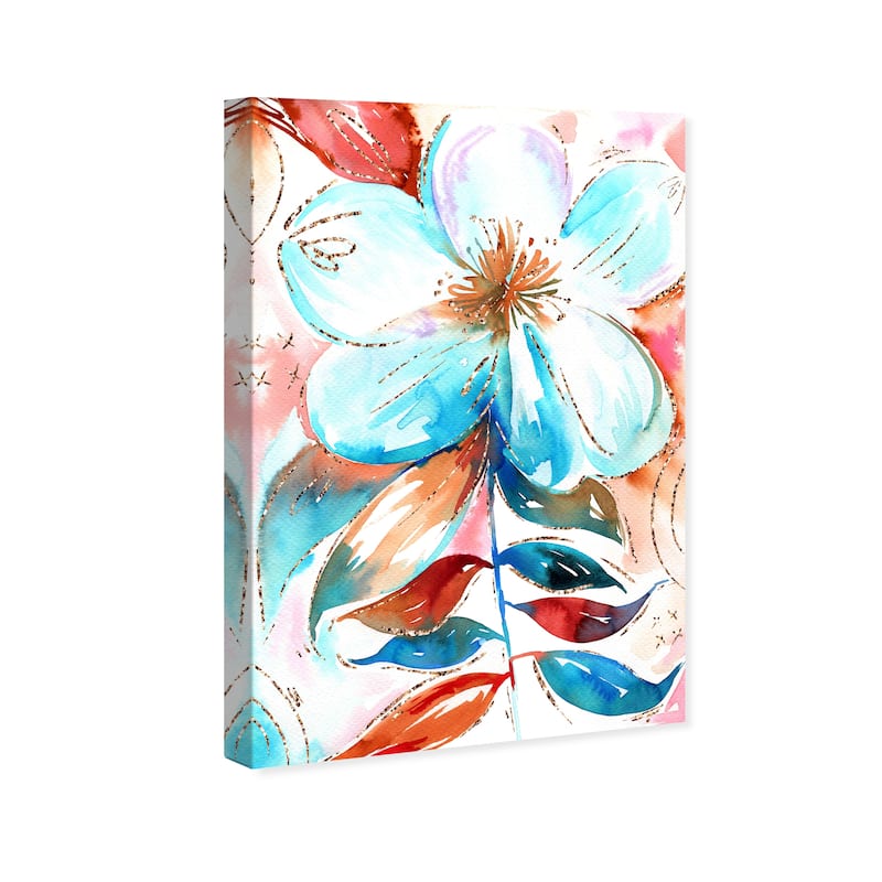 Wynwood Studio Canvas Floral and Botanical Amaretto Teal Flower Blue and Dark Orange Modern & Contemporary Wall Art Canvas Print